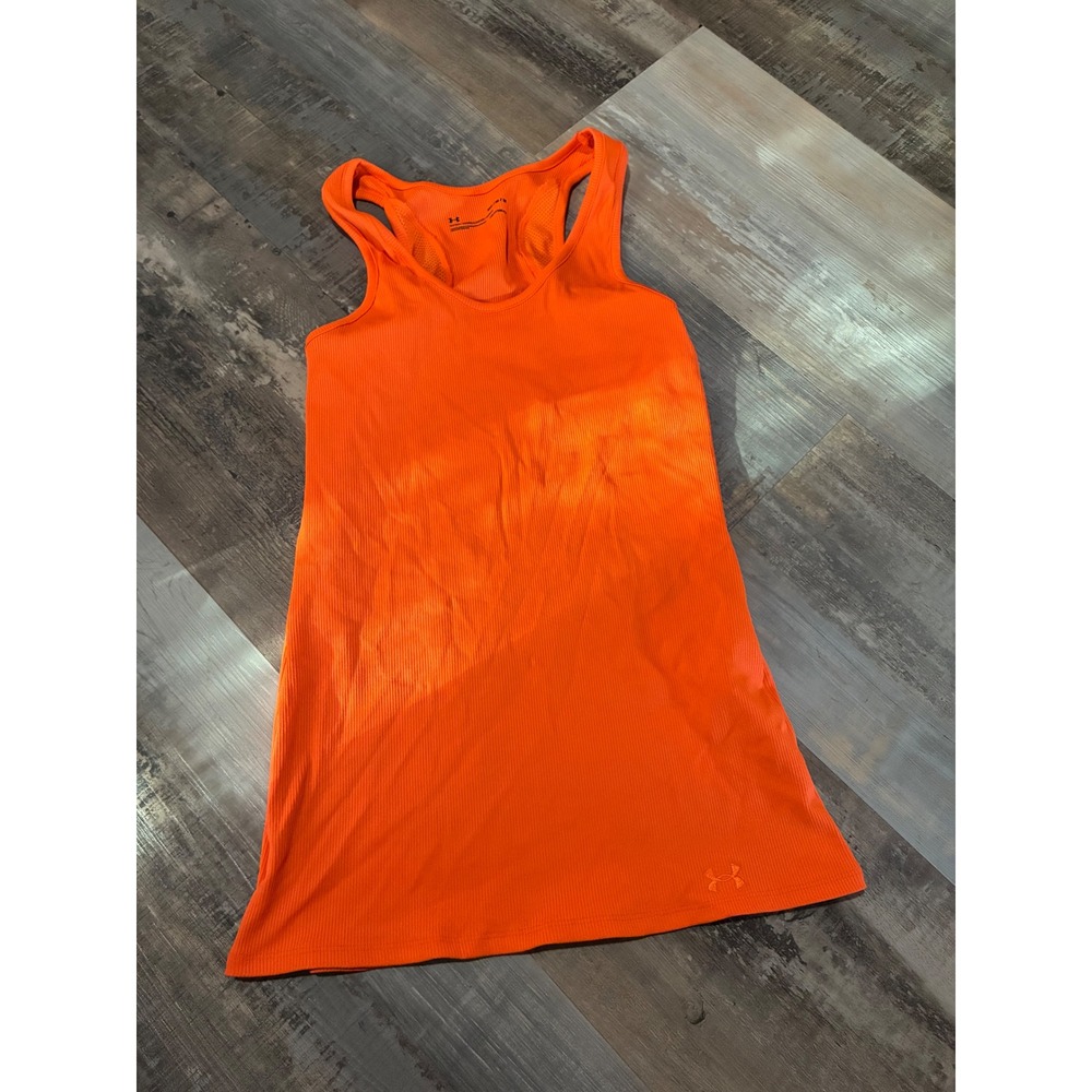 Under Armour HeatGear Ribbed Racerback Tank Top Neon Orange Fitted Medium